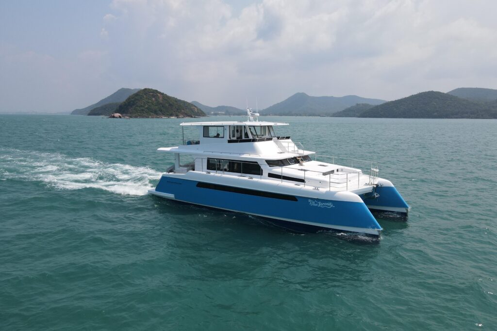 Luxury Longreach 58 catamaran cruising in scenic waters